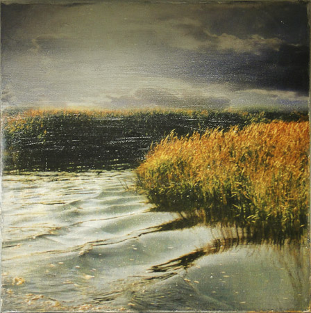 Ripples 24" x 24", pigment transfer with mixed media on linen canvas