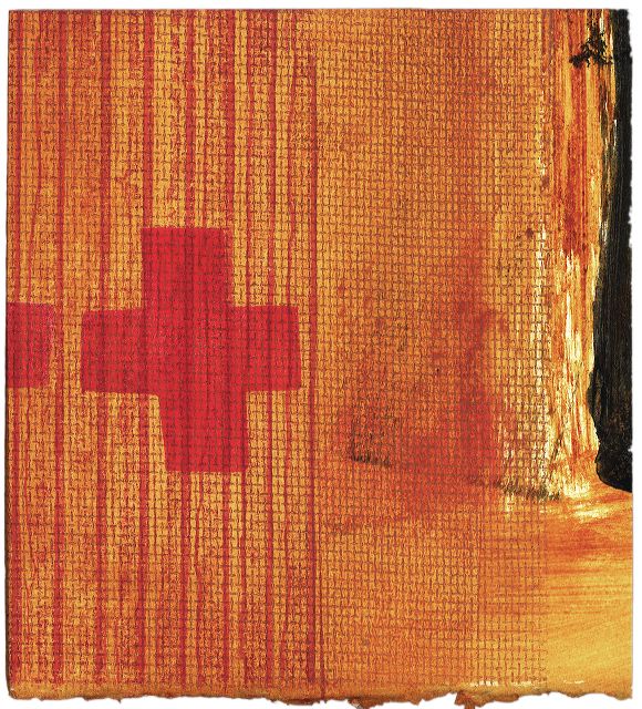 Crossed
5.25'' x 5.75'' Thermal bound acrylic paste paintings and collograph prints in a cover of the same paper that wraps around the spine in a single sheet.