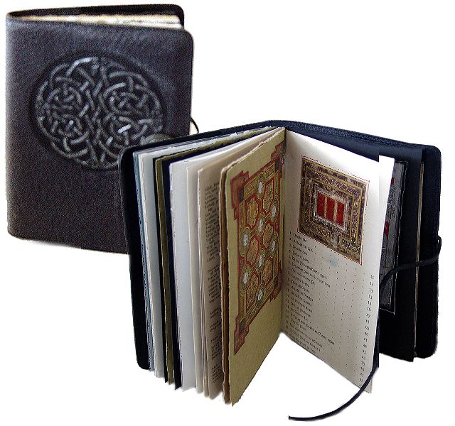 Manuscript Illuminated
52 pages 6.5" x 4.25" Altered book with mixed media collage in leather cover. Made in Ireland